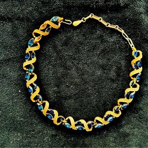 Vintage Choker Gold With Blue Rhinestones